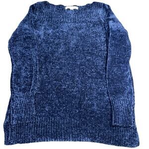 LOFT Blue Chenille Longline Sweater Soft Cozy Pullover Size M
